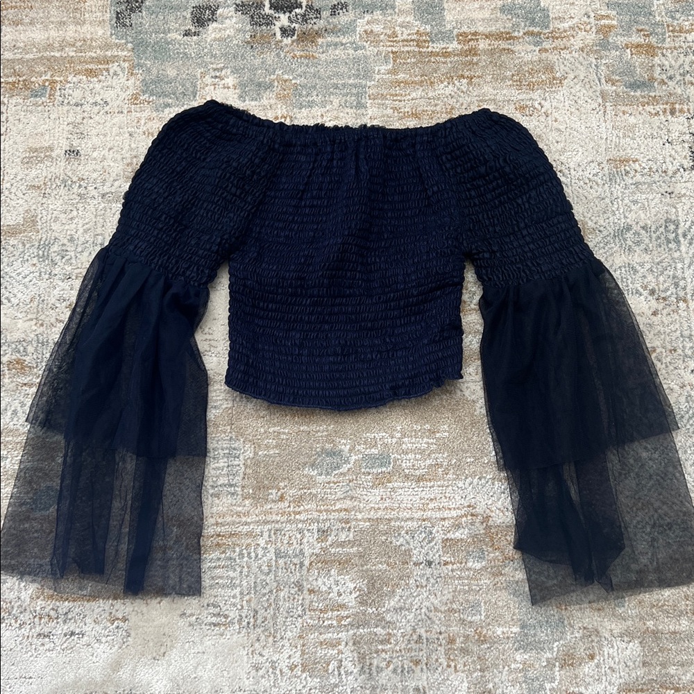 ‼️ Dark Blue Off-Shoulder Smocked Top ‼️